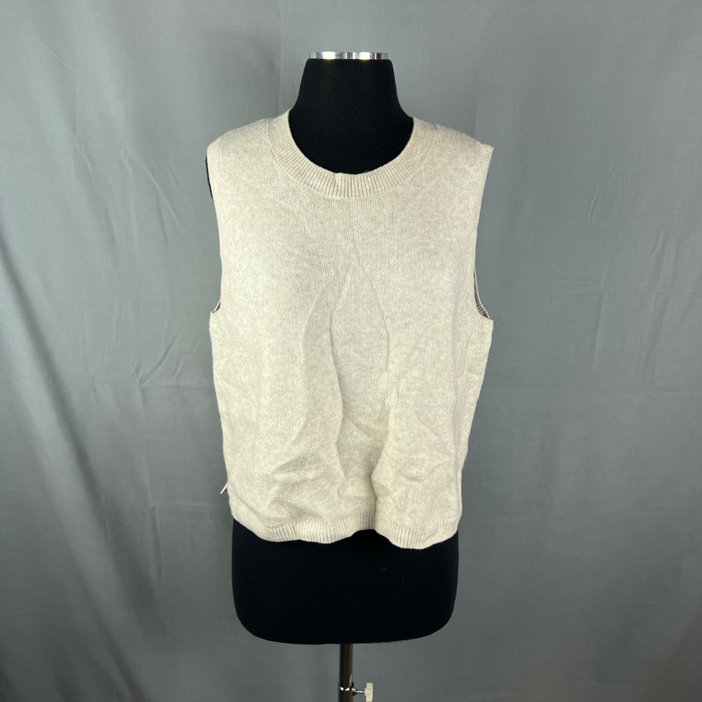 Song Of Style By Aimee Sweater Vest Womens XL Beige Relaxed Fit Ribbed Trim Cozy